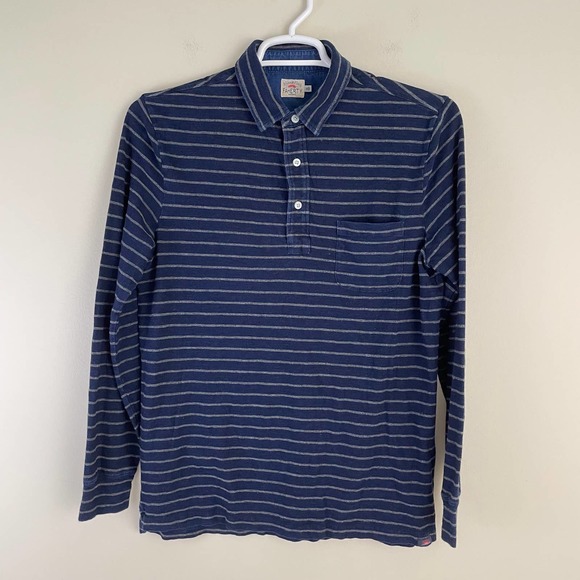 Faherty Other - Faherty Polo Shirt Men's M Navy Blue Gray Stripe Long Sleeve Pocket Casual Camp